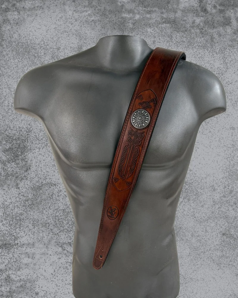 Minotaur Guitar Straps|Our Products|TRIBAL ENGRAVINGS II Guitar & Bass Brown