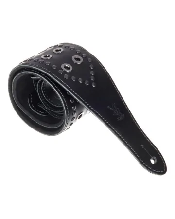 Minotaur Guitar Straps|Guitar & Bass Leather Straps|STUDS AND RIVETS TN-B7 Wide Black